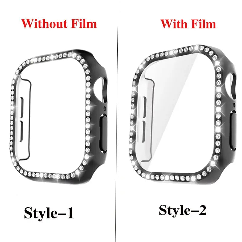 Glass+Diamond Cover For Apple Watch Case 46mm 42mm Bling Bumper Protector for iWatch series 10 46 42 mm WatchCase Pinnacle Luxuries