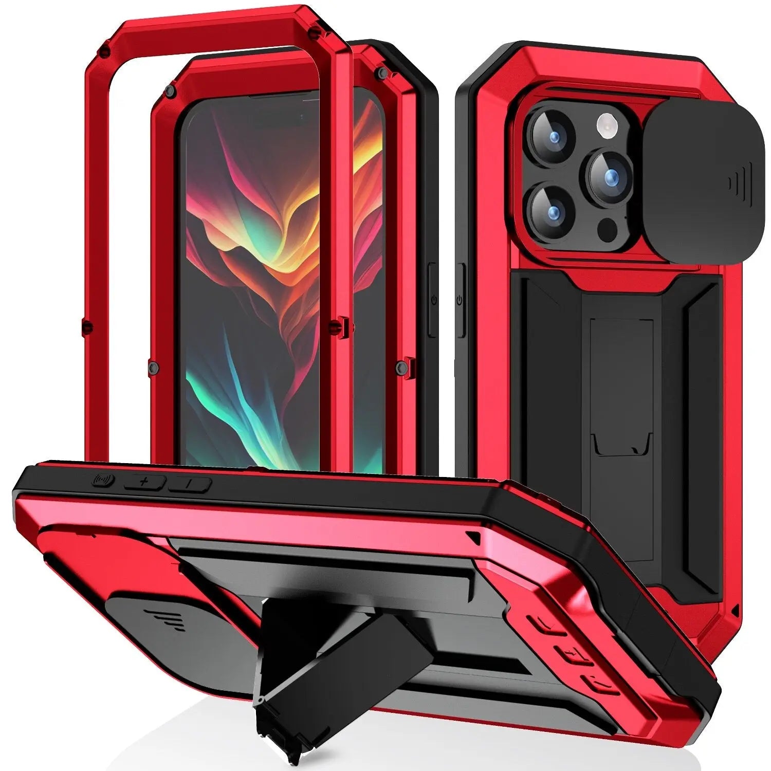 for iPhone 15 Pro Max iPhone 15 Plus Pro Military Grade Full-Body Rugged Built-in Kickstand Slide Camera Protective Cover Shell Pinnacle Luxuries