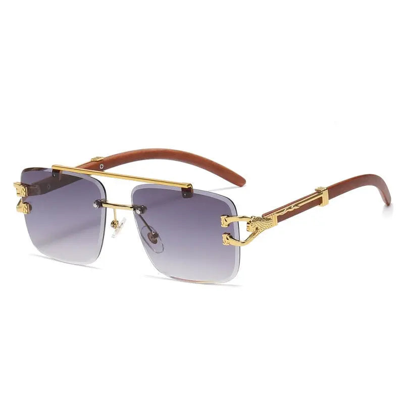 Retro Wooden Frame Gold Square Sunglasses - Pinnacle Luxuries