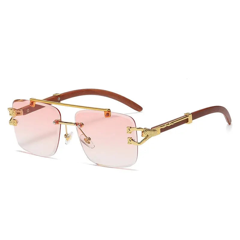 Retro Wooden Frame Gold Square Sunglasses - Pinnacle Luxuries