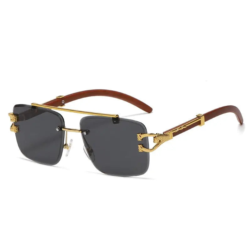 Retro Wooden Frame Gold Square Sunglasses - Pinnacle Luxuries