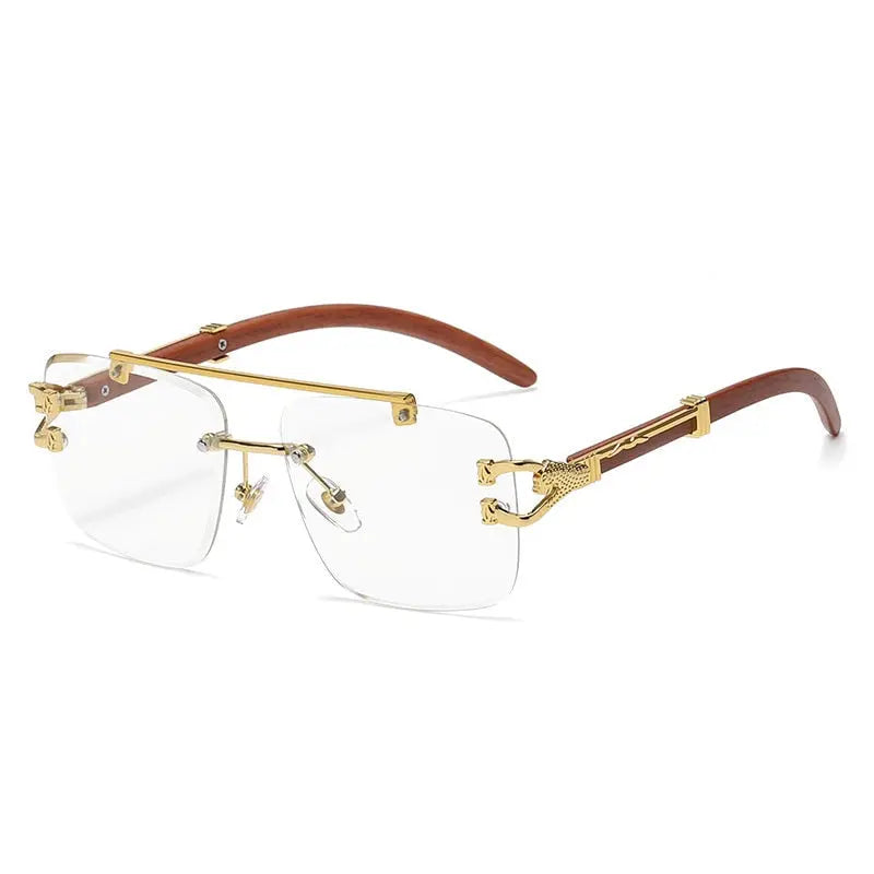 Retro Wooden Frame Gold Square Sunglasses - Pinnacle Luxuries