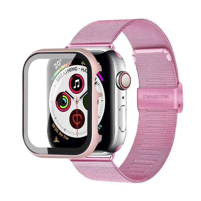 Apple Watch Stainless Steel Mesh Band With Stainless Steel Tempered Glass Screen Protection - Pinnacle Luxuries