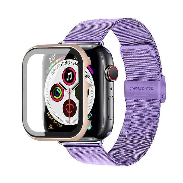 Apple Watch Stainless Steel Mesh Band With Stainless Steel Tempered Glass Screen Protection - Pinnacle Luxuries