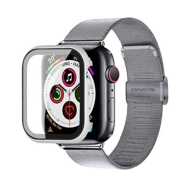 Apple Watch Stainless Steel Mesh Band With Stainless Steel Tempered Glass Screen Protection - Pinnacle Luxuries