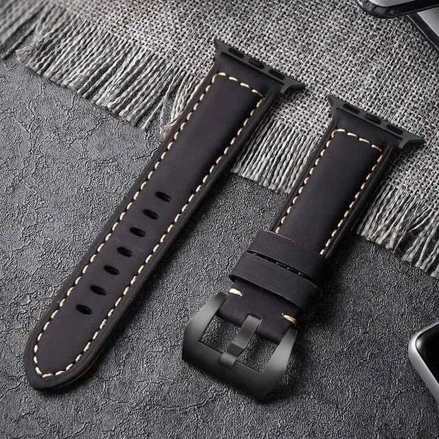 Custom Hand Stitched Genuine Leather Apple Watch Band - Pinnacle Luxuries