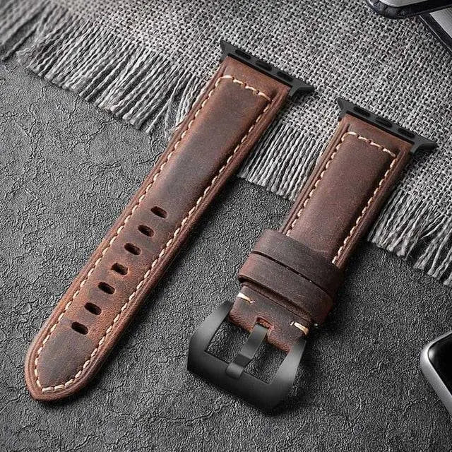 Custom Hand Stitched Genuine Leather Apple Watch Band - Pinnacle Luxuries