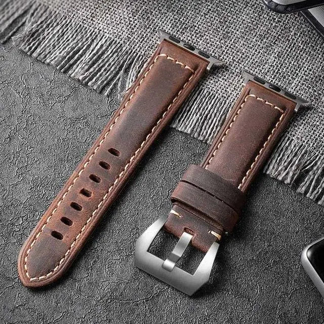 Custom Hand Stitched Genuine Leather Apple Watch Band - Pinnacle Luxuries