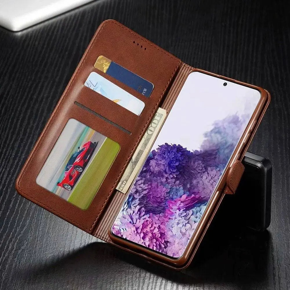 Vintage Genuine Leather Luxury Wallet Case For Samsung Galaxy Phones - Pinnacle Luxuries